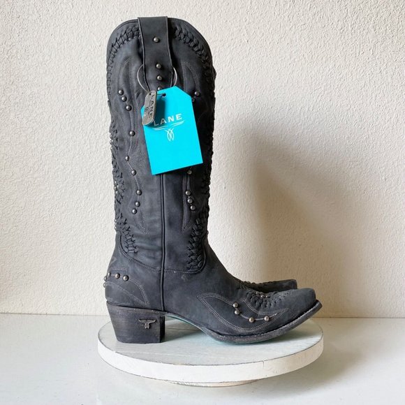 Lane Cossette Embellished dark Gray Heeled Boots - Picture 2 of 9